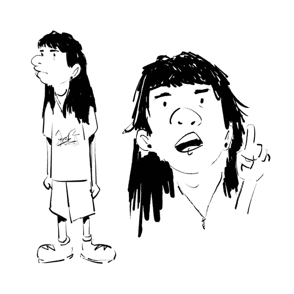 dessin cartoon d'une femme en short et tshirt