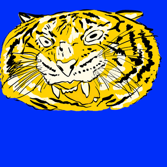 dessin d'une tête de tigre enragé.