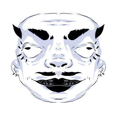 gif de portraits fictifs géométriques et symétriques sur fonds colorés.